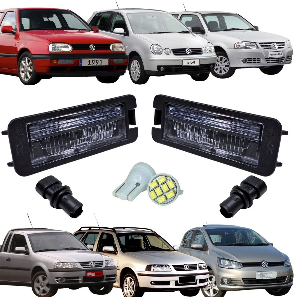 KIT 2 LANTERNAS LUZ DE PLACA VW GOLF POLO GOL G4 SAVEIRO PARATI FOX COM LED