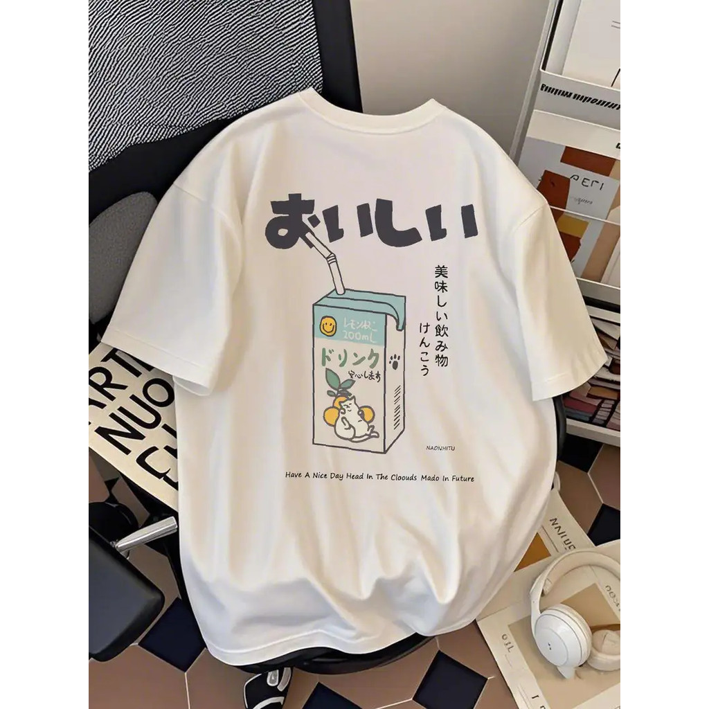 Camiseta Streetwear Coreana Camisa Estampada Slim Confortável Básica Estampada Malha Algodão Premium