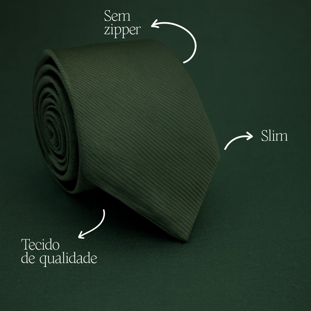 Gravata Masculina Social Slim Verde Oliva Escuro Premium