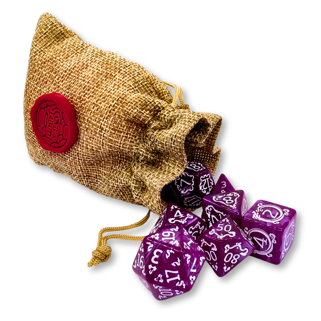 Kit 7 Dados RPG Runa de Dragão Roxo D&D D4 D6 .. D20 + Bolsa