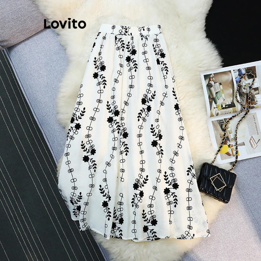 Lovito Saias Elegantes Saia De Flores Florais Ditsy Para Mulheres LNL237 em Oferta na Shopee