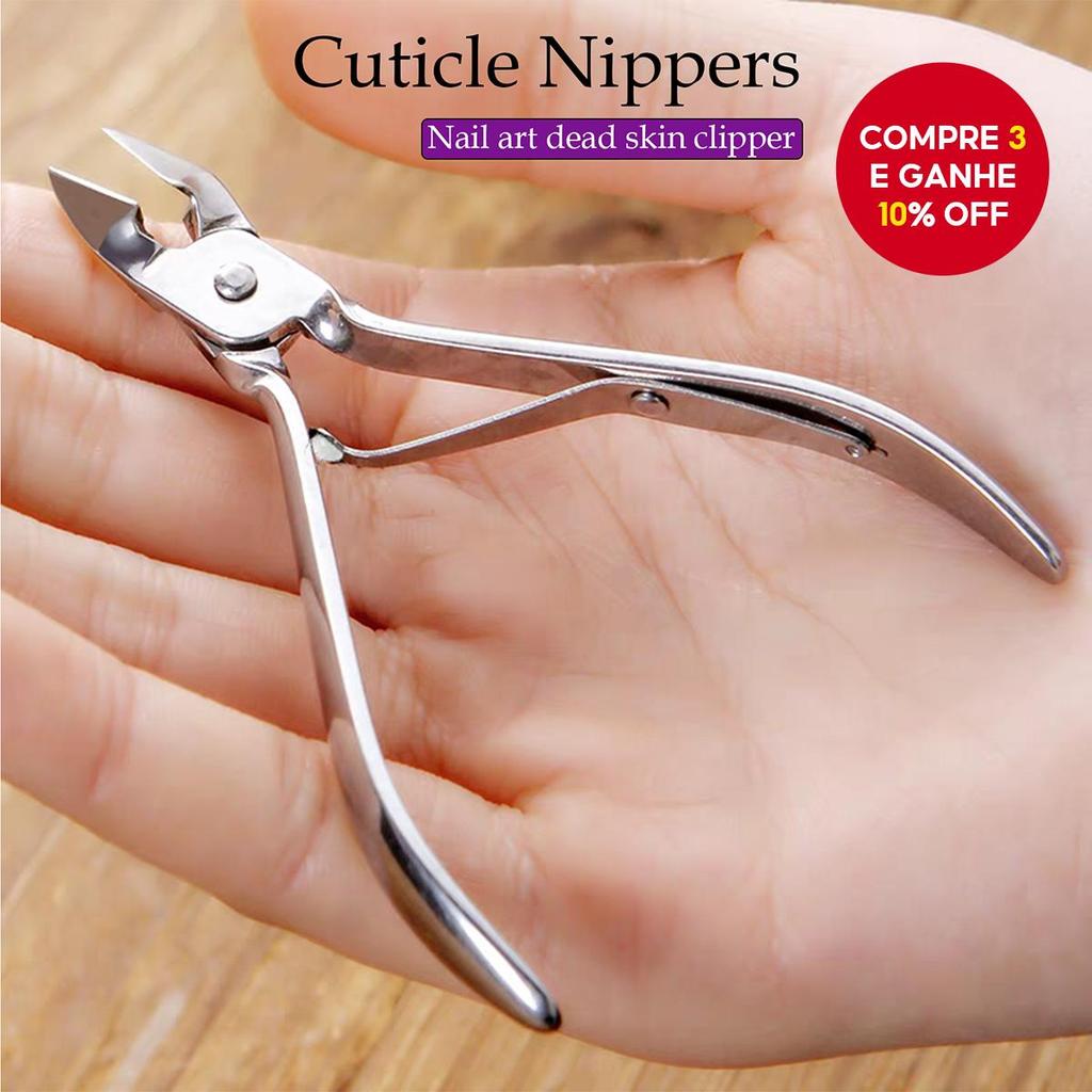 Cortador de cutículas em aço inoxidável, durável e ideal para remover cutículas, mantendo unhas saudáveis.