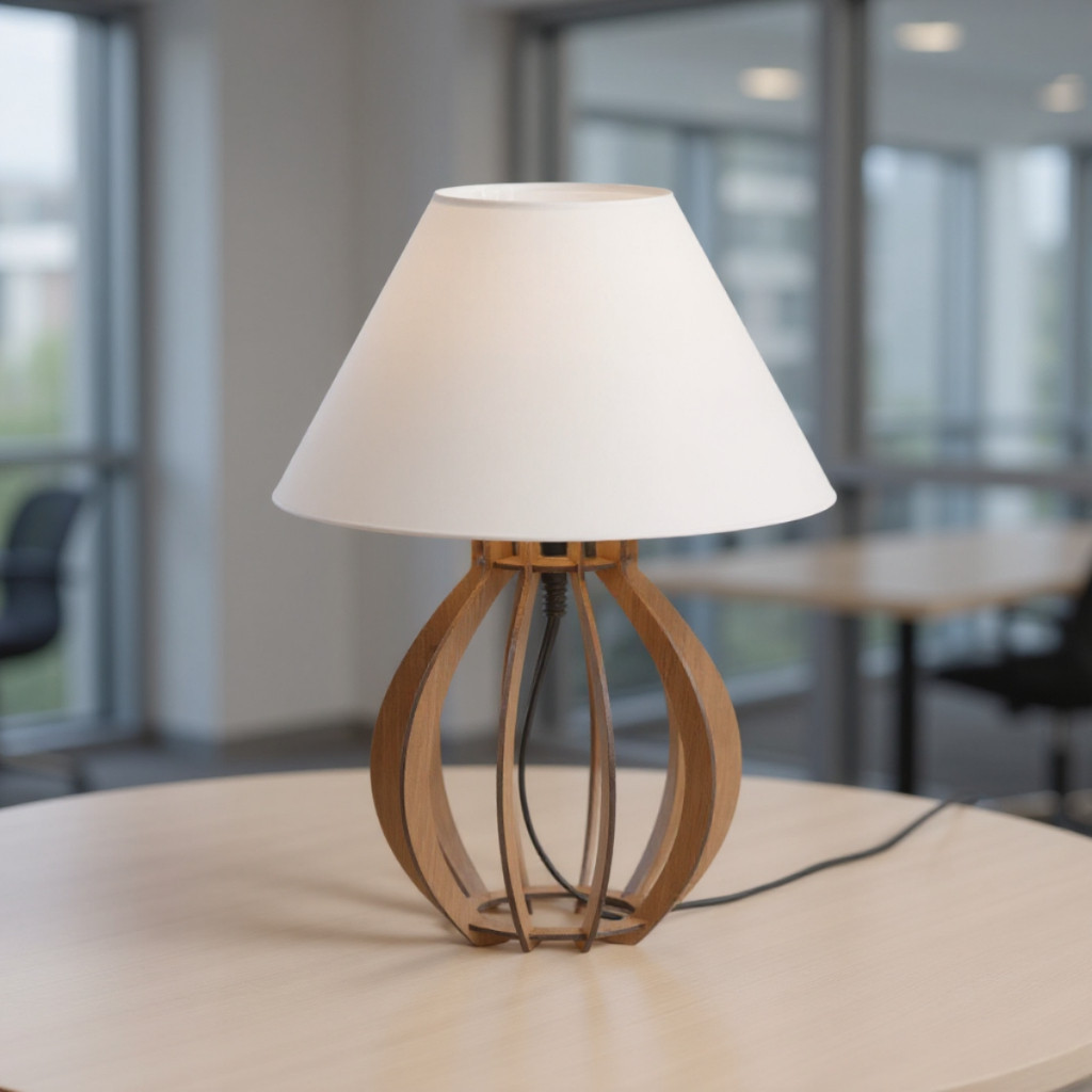 Abajur De Mesa Mdf Modelo Bola Luminária Marron Mdf Sala Quarto