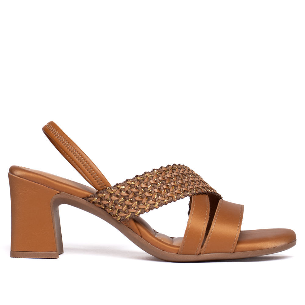 Sandália Feminina Mississipi Salto Bloco Tramado Caramelo em Oferta na Shopee