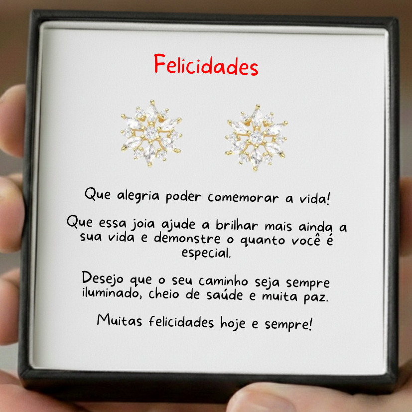 Presente Joia para mulher - Brinco Flor 1cm Zircônias Navete e Redonda Banho Ouro 18K Extra Grosso