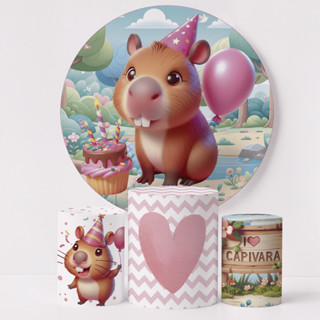 Kit Festa Painel Redondo Tema Capivara Sublimado com Trio de Capas de Cilindros Veste Facil em Oferta na Shopee