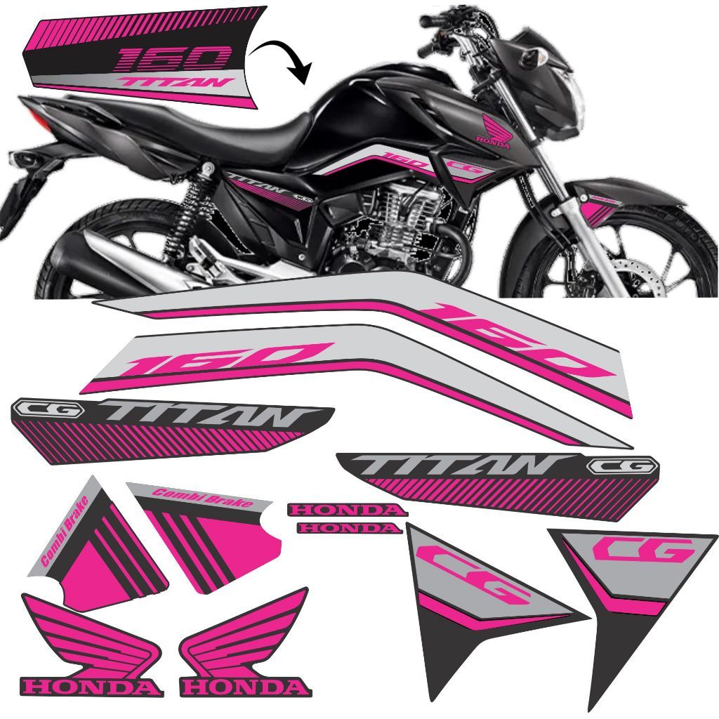 Adesivo Faixa Moto Cg Titan 160 Personalizada Pink 2022 2023 2024 Kit Rosa