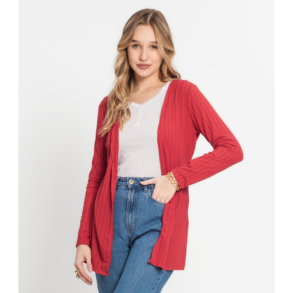 Cardigan Feminino Canelado Infinita Cor Vermelho