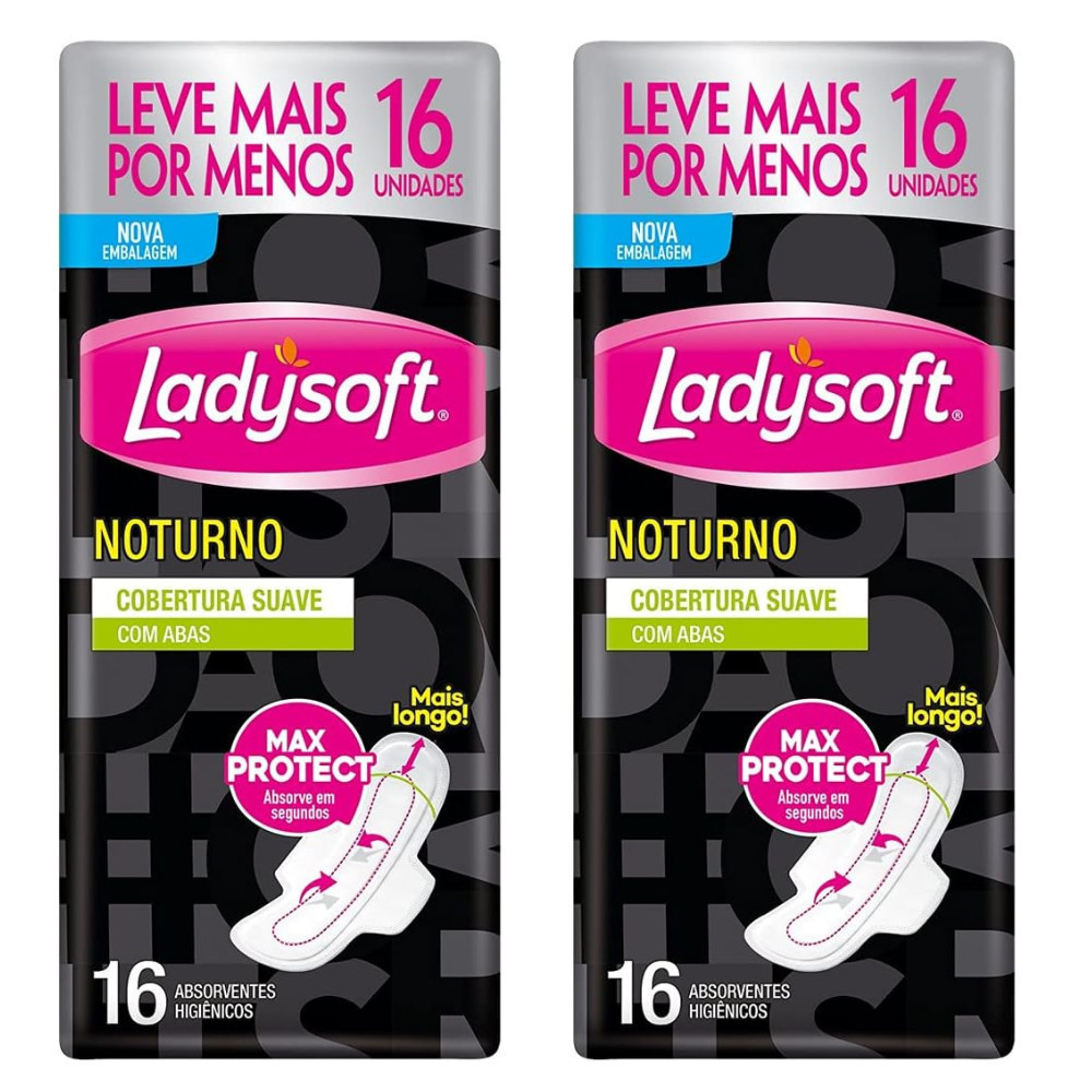 2 Pacotes de Absorvente Ladysoft Noturno Suave c/ Abas 16un –  Conforto e segurança por mais horas de sono