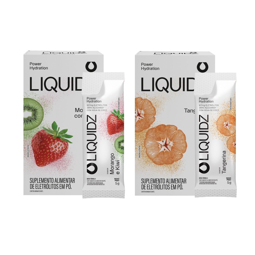 LIQUIDZ® - Eletrólitos Zero Açúcares - Morango | Tangerina - Kit 2 Caixas - 12 s