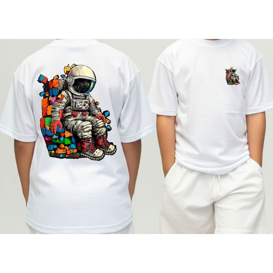 STREETGANG Camiseta Infantil Astronauta Sentado Malha 30.1 100% Algodão Camisa Juvenil Estilosa Na Lua