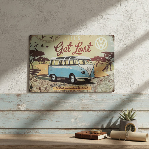 Placa Decorativa Vintage Metal Kombi Azul Get Lost Kombi Azul
