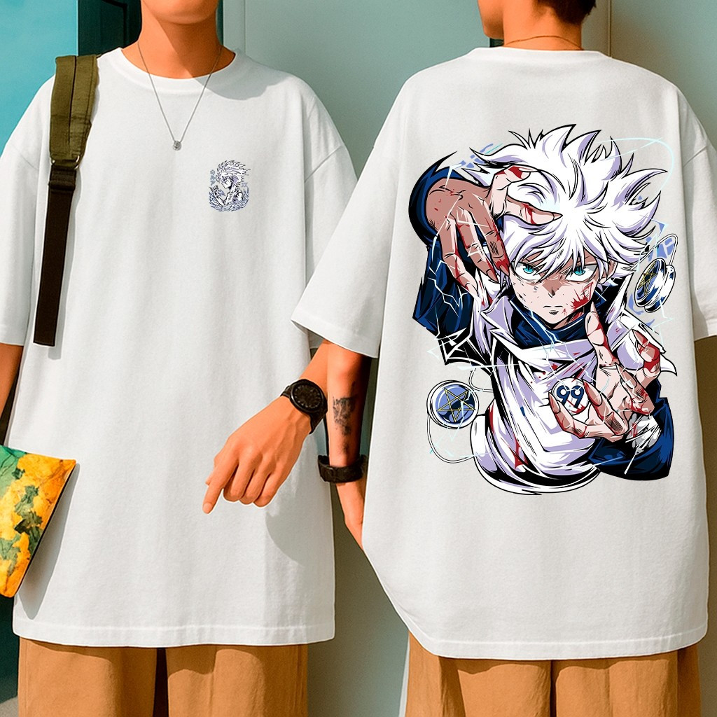 [Camiseta Premium em Algodão Puro]BOW Camiseta Oversized Anime Estampada Kunai Mangá Killua Unissex Algodão