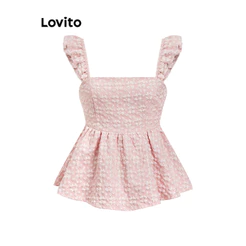 Lovito Casual Regata De Verão Com Babados Em Jacquard Para Mulheres L109MD587