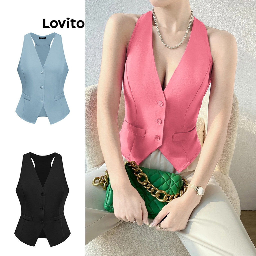 Lovito Elegante Top Tank com Botões Frontais para Mulheres L80ED157(Multicolorido)