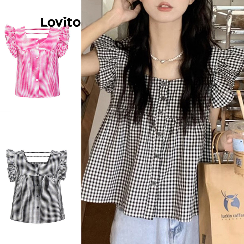 Lovito Regata Listrada com Babados para Mulheres LNE21203 (Multicolorido) em Oferta na Shopee