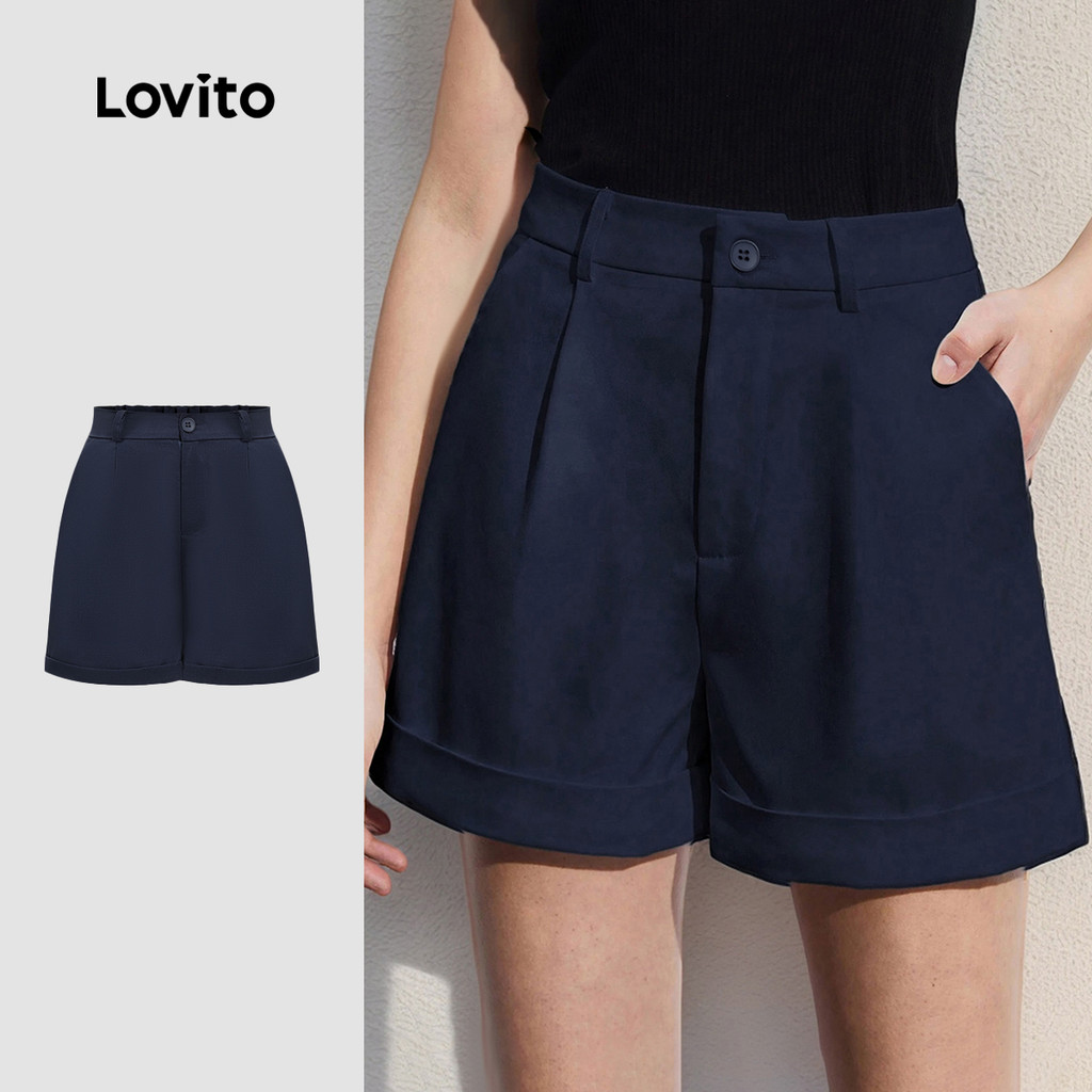 Lovito Shorts Elegantes Lisos De Camada Dupla Para Mulheres L95ED830 em Oferta na Shopee