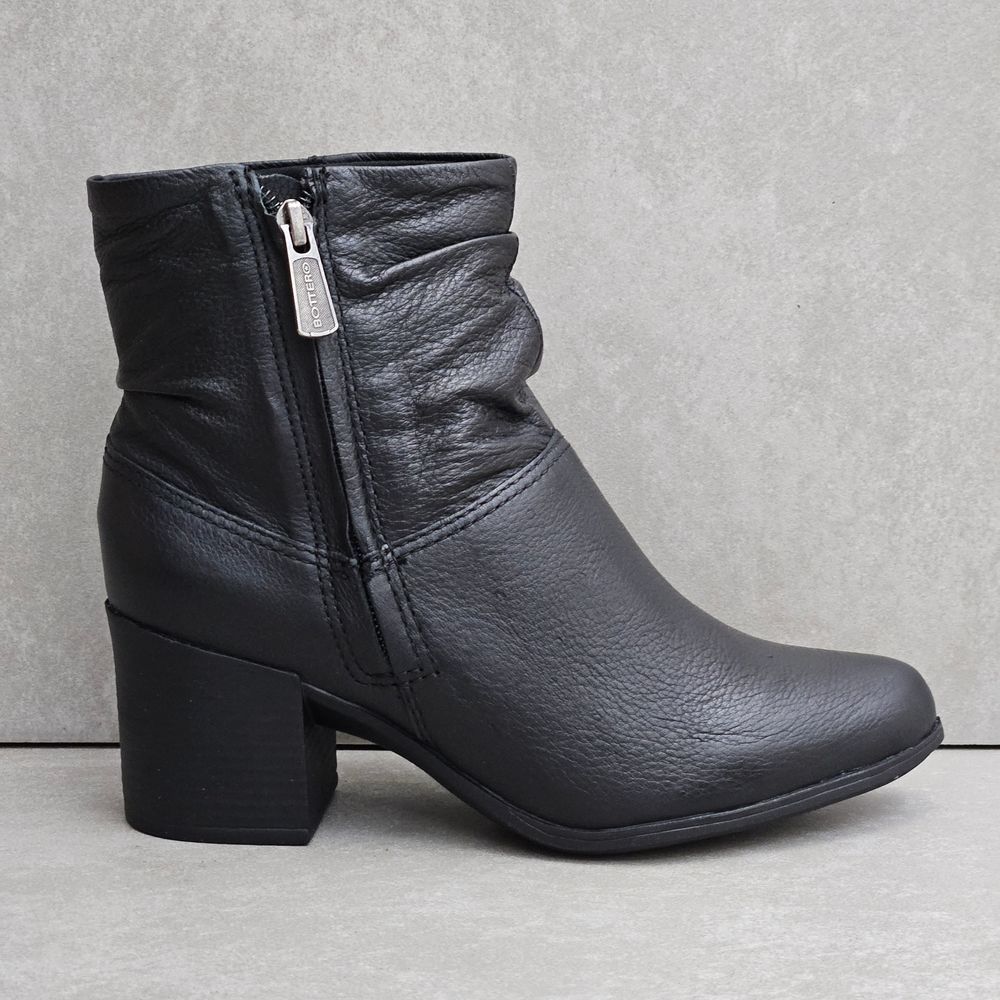Bota Feminina Bottero Cano Curto Salto Bloco Em Couro