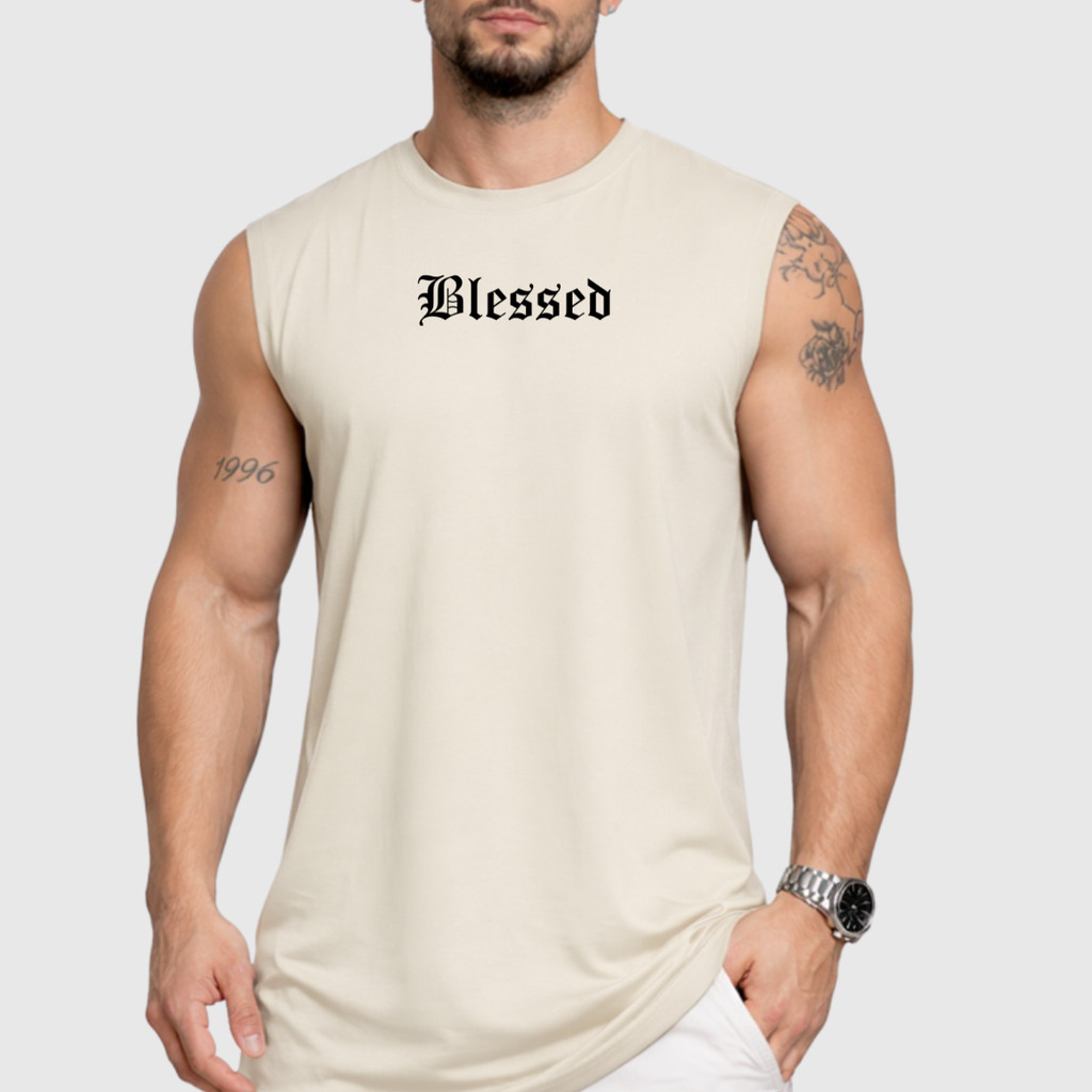 Regata Oversized Masculina Camiseta Moda Streetwear Blessed 100% Algodão SM