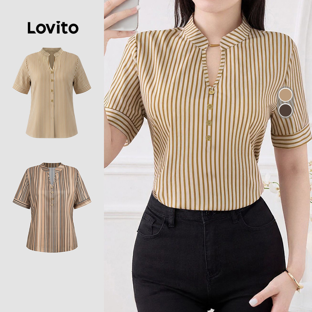 Lovito Blusa Boho com Botões e Bloco de Cores para Primavera/verão para Mulheres L155ED438 em Oferta na Shopee