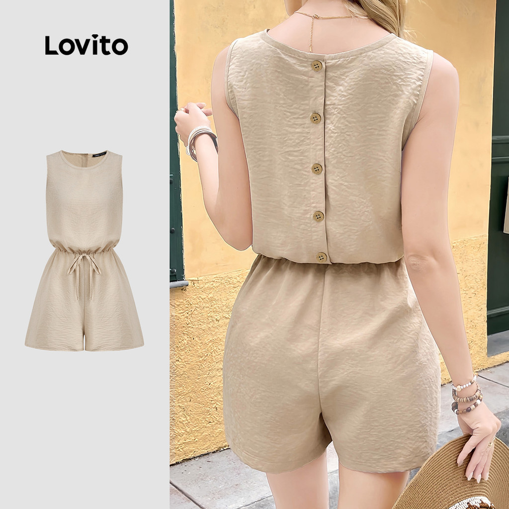 Lovito Macacão Boho em Jacquard Primavera/verão Kaki para mulheres L154ED345 em Oferta na Shopee