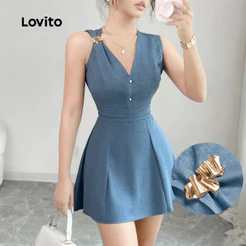 Lovito Casual Vestido Assimétrico De Metal Azul Primavera/Verão Feminino L172LD1932