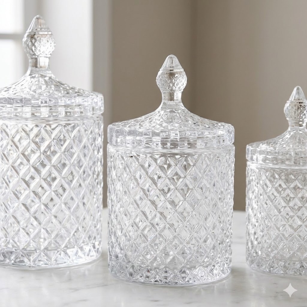 Potiches Cristal Wolff Trio Bomboniere Lavabo Home Decoração Mesa De Sala — imagem 2 de 2