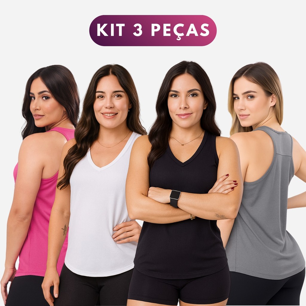 Kit com 3 Camisetas Regatas Femininas Fitness Basicas Academia Mulher Crossfit Yoga Pilates em Oferta na Shopee
