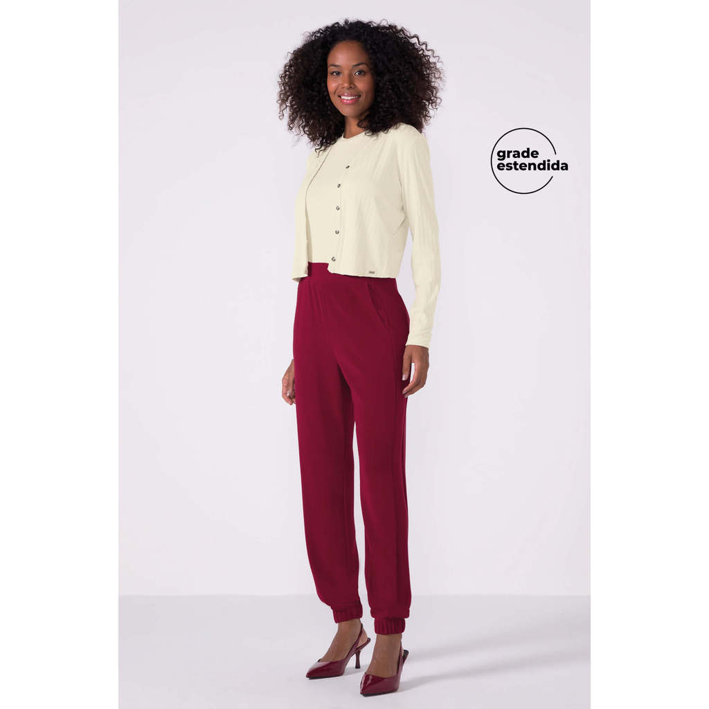 Calça Jogger Feminina Canelada Com Bolsos Marialícia Vermelho em Oferta na Shopee