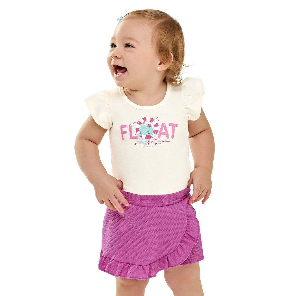 Conjunto Bebê Menina Estampado Com Glitter Elian Bege em Oferta na Shopee