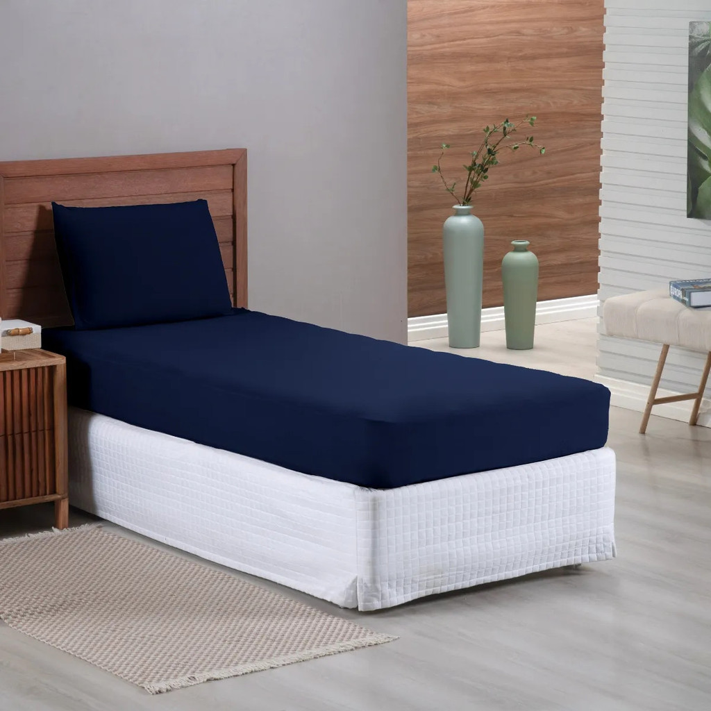 Jogo De Lençol Cama Solteiro 100% Algodão 2 Peças Anti-Pilling Malha Grossa com Elástico