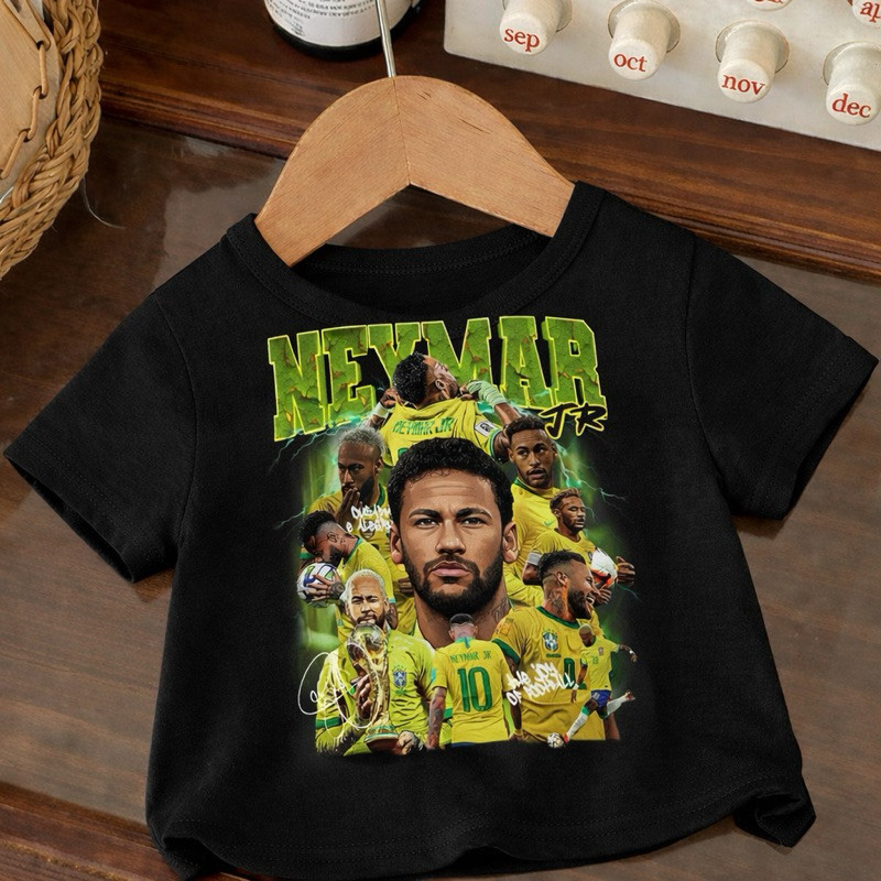 Camiseta Infantil Estampa Futebol Njr Brasil Copa Do Mundo Camisa 100% Algodão Confortável Leve e Macia