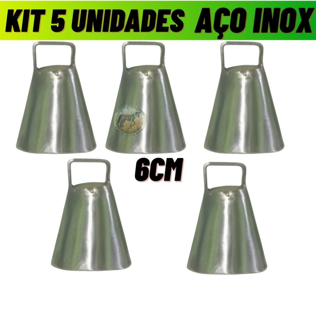 kit 5 sino chocalho sineta em aço inoxidavel cabra cabrito pequeno 6 cm
