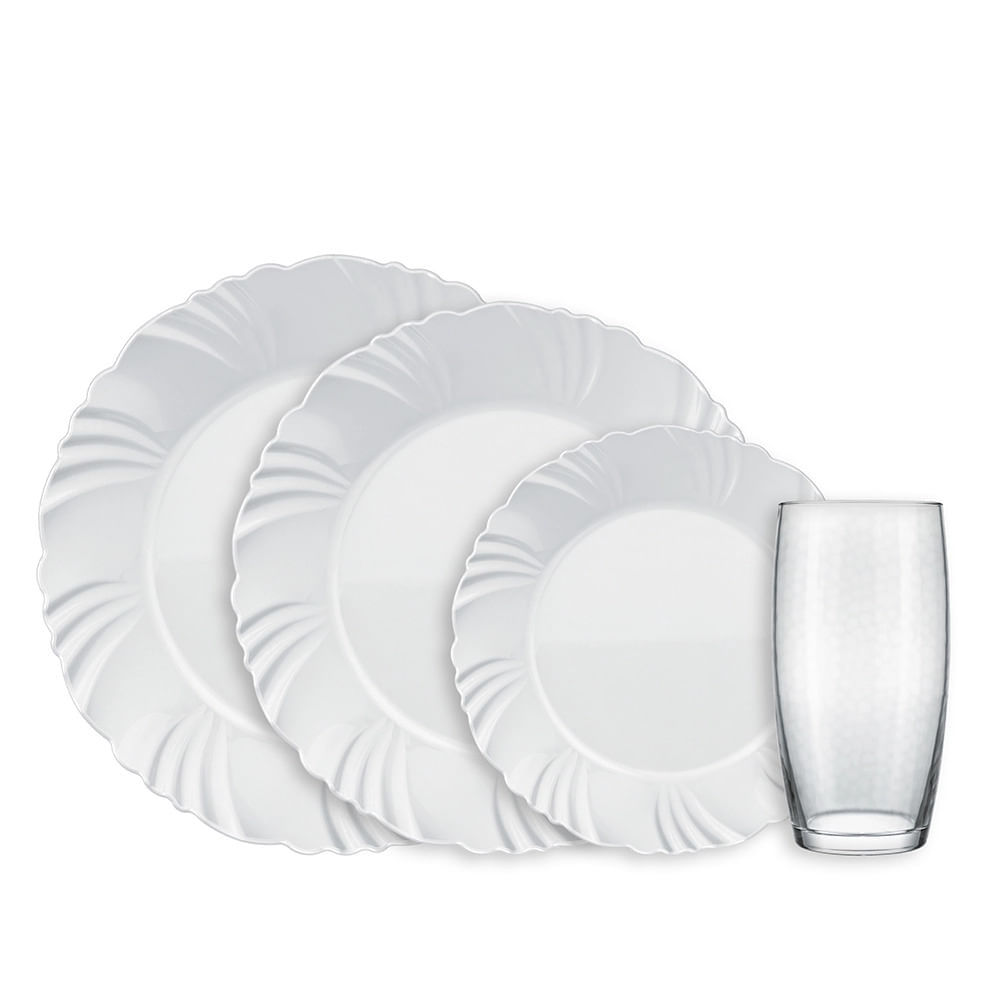 Aparelho de Jantar Duralex Nadir Pétala com Copos Favo 16 Peças em Oferta na Shopee