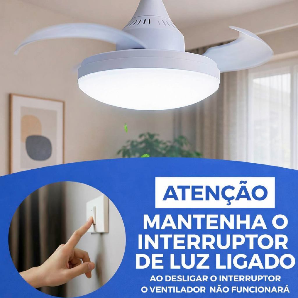 Ventilador de Teto Retrátil Lâmpada 3 Cores Silencioso 100W 3 Pás Design Sofisticado Bivolt — imagem 2 de 2