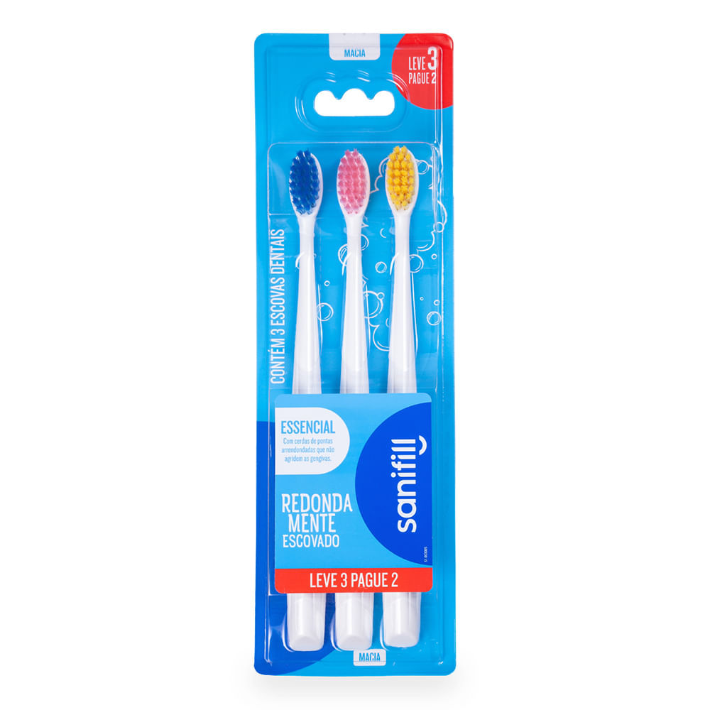 Escova Dental Sanifill Essencial Cerdas Macias Leve 3 Pague 2  Cores Sortidas em Oferta na Shopee