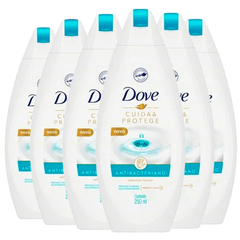 Kit Sabonete Líquido Para as Mãos Dove Antibacteriano Cuida & Protege Elimina até 99,9% das Bactérias 250ml 6 Unidades em Oferta na Shopee