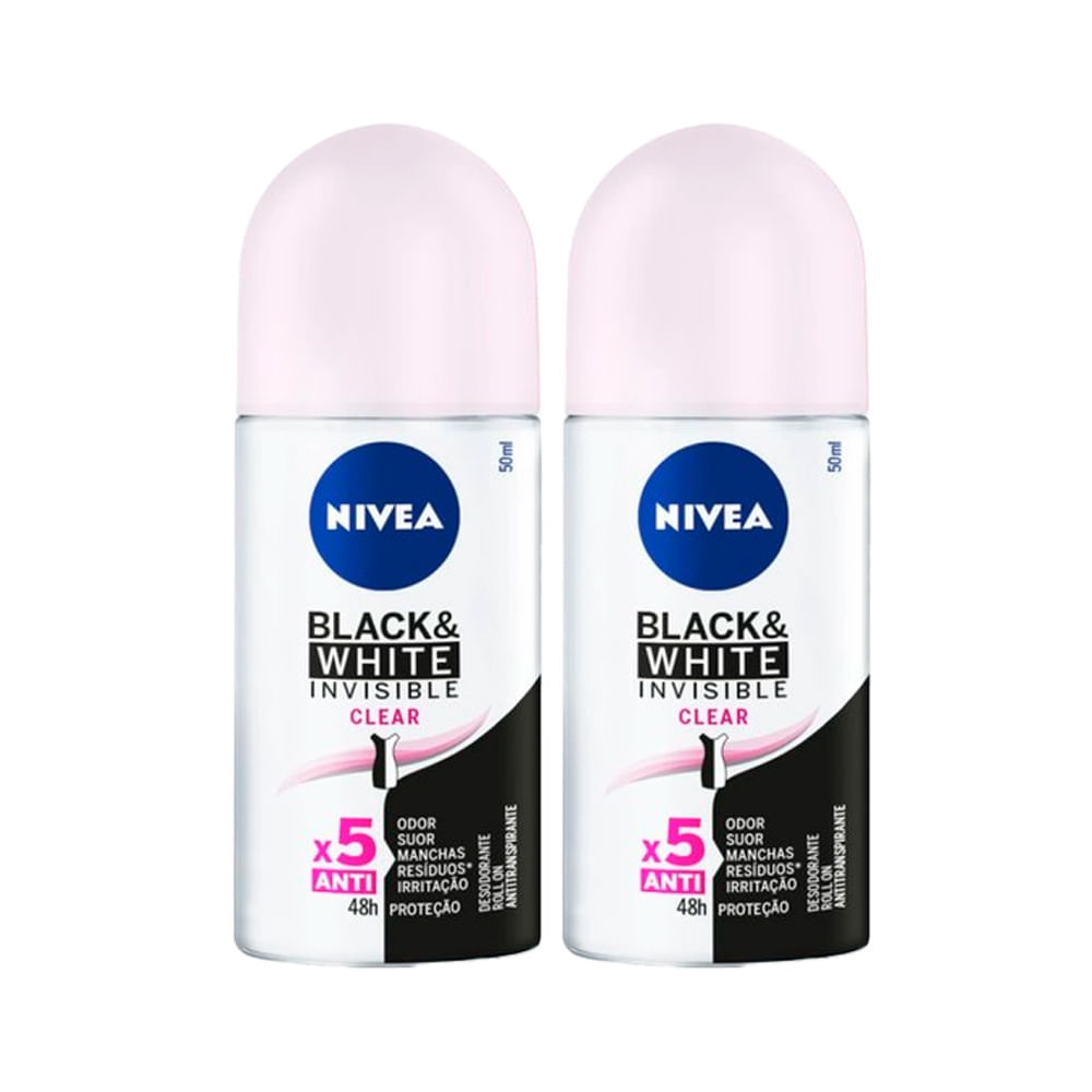 Kit Desodorante Roll On Nívea Invisible Black e White Clear 50ml - 2 Unidades em Oferta na Shopee