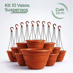 Kit 10 Vasos Cuia 21cm Terracota Marrom Haste 43cm Resistente Rosa Deserto Samambaia Cor Ceramica