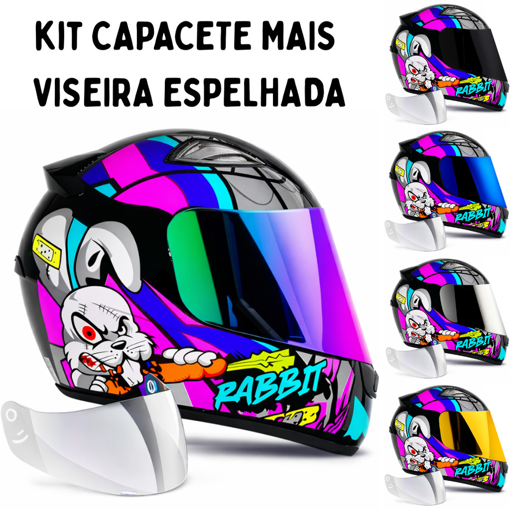 Capacete Ebf Rabbit Rosa C/Narigueira + Viseira Espelhada