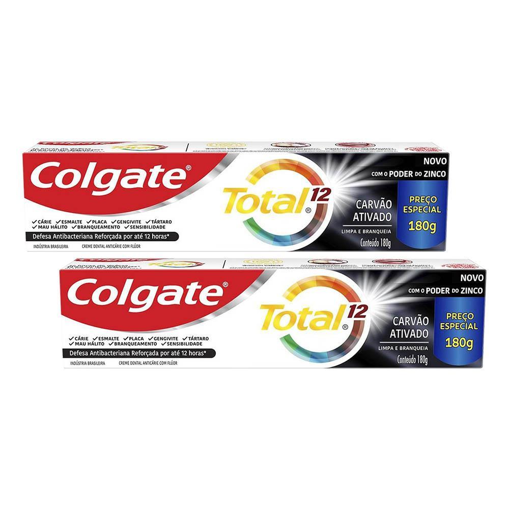 Kit 2 Cremes Dentais Colgate Total Carvão Ativado 180g