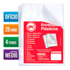 Envelope plástico ofício 0.12 4 furos 5178 pacote com 25 unidades Dac