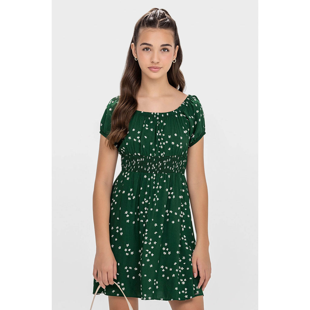 Vestido Curto Juvenil Menina Floral Beats Verde