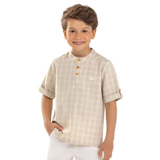 Camisa Infantil Menino Gola Padre Xadrez Colorittá Marrom em Oferta na Shopee