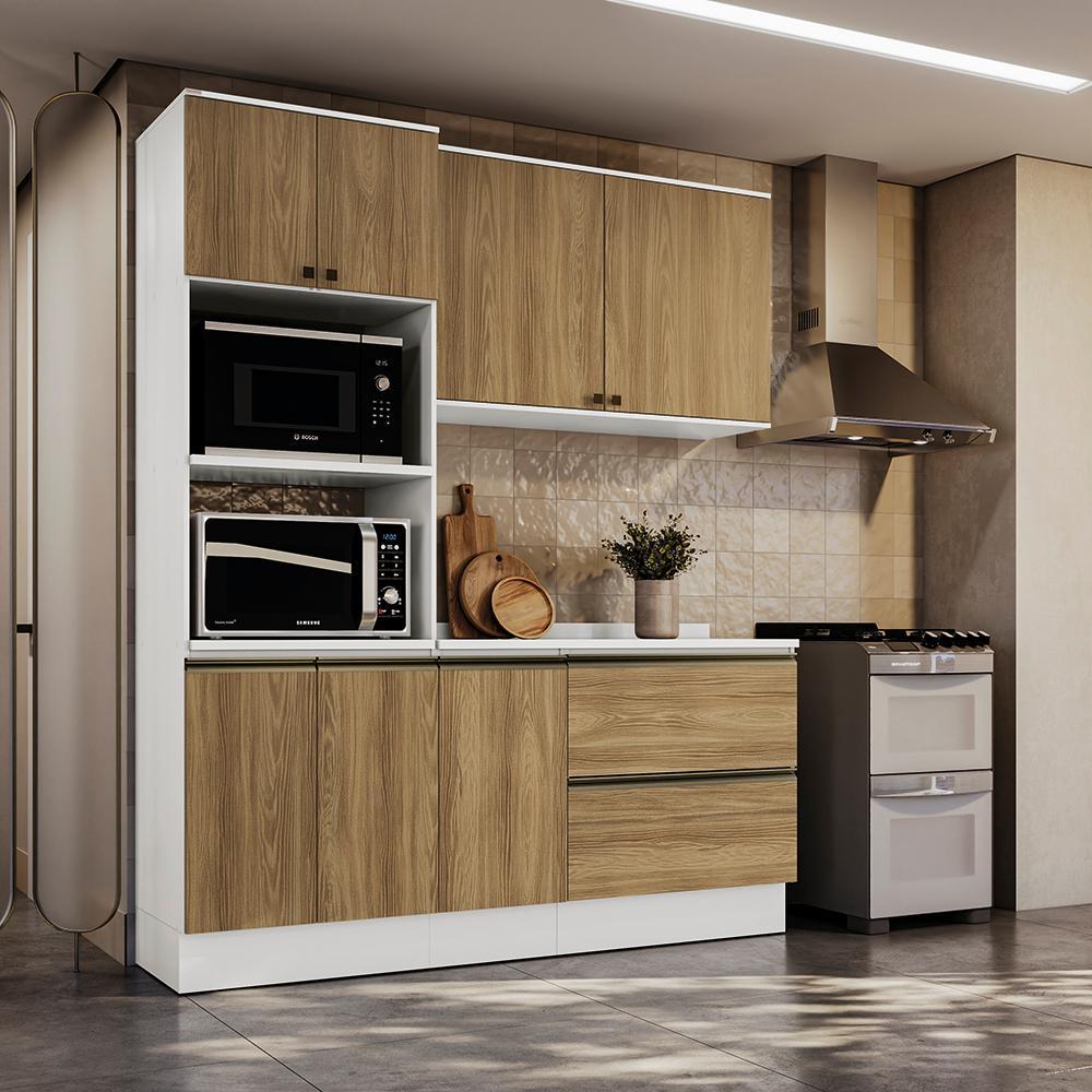 Armário de Cozinha Compacta Torre Quente 100% MDF 190cm Branco/Nogueira Celeste Kappesberg