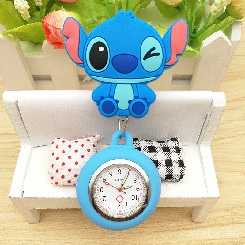 Relógio Enfermeira Retrátil Stitch Fofo Desenho Animado Silicone Médico Bolso Presente