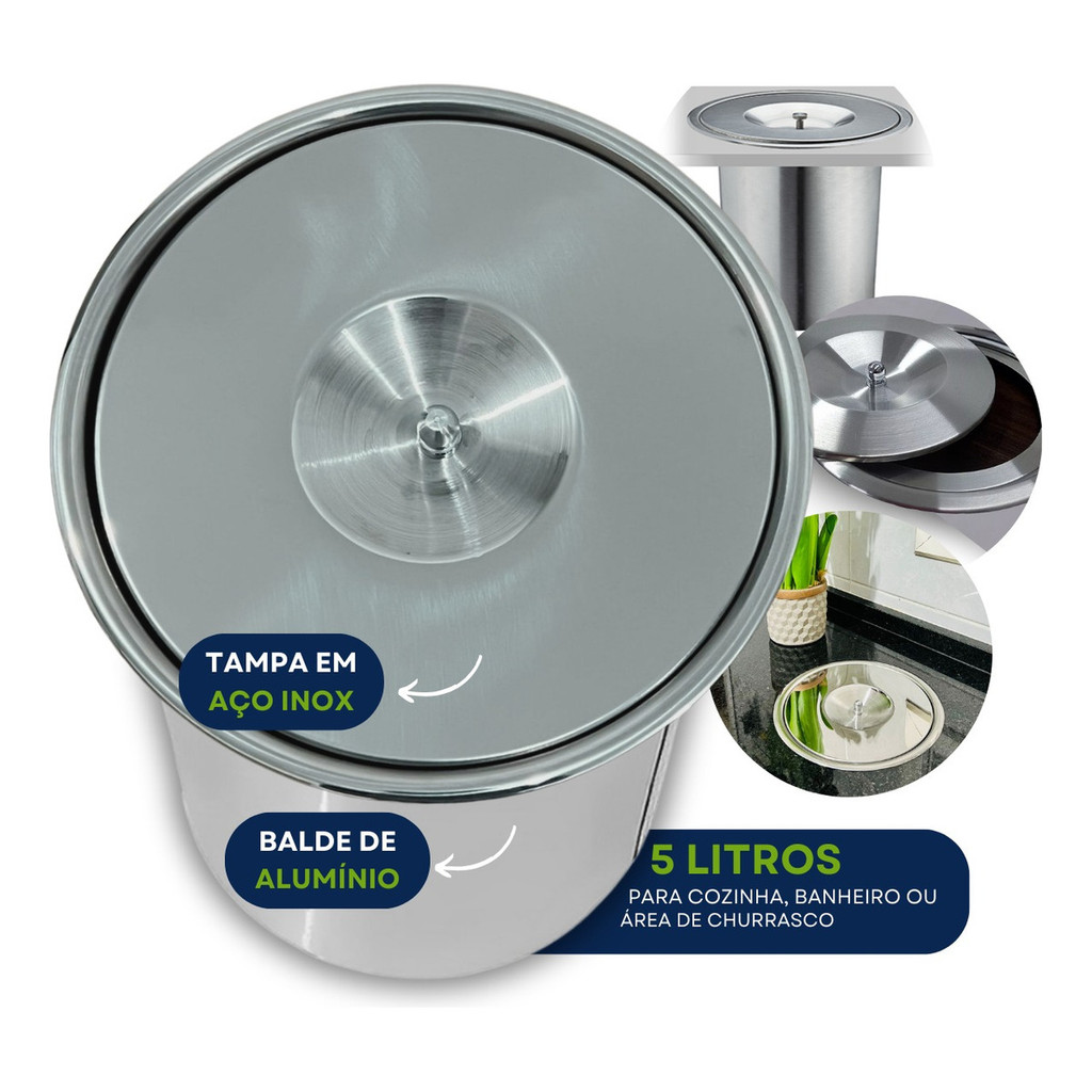 Lixeira De Embutir Pia Cozinha Bancada Granito 5l Inox - Não Enferruja Cor Polido - Blend Shoop