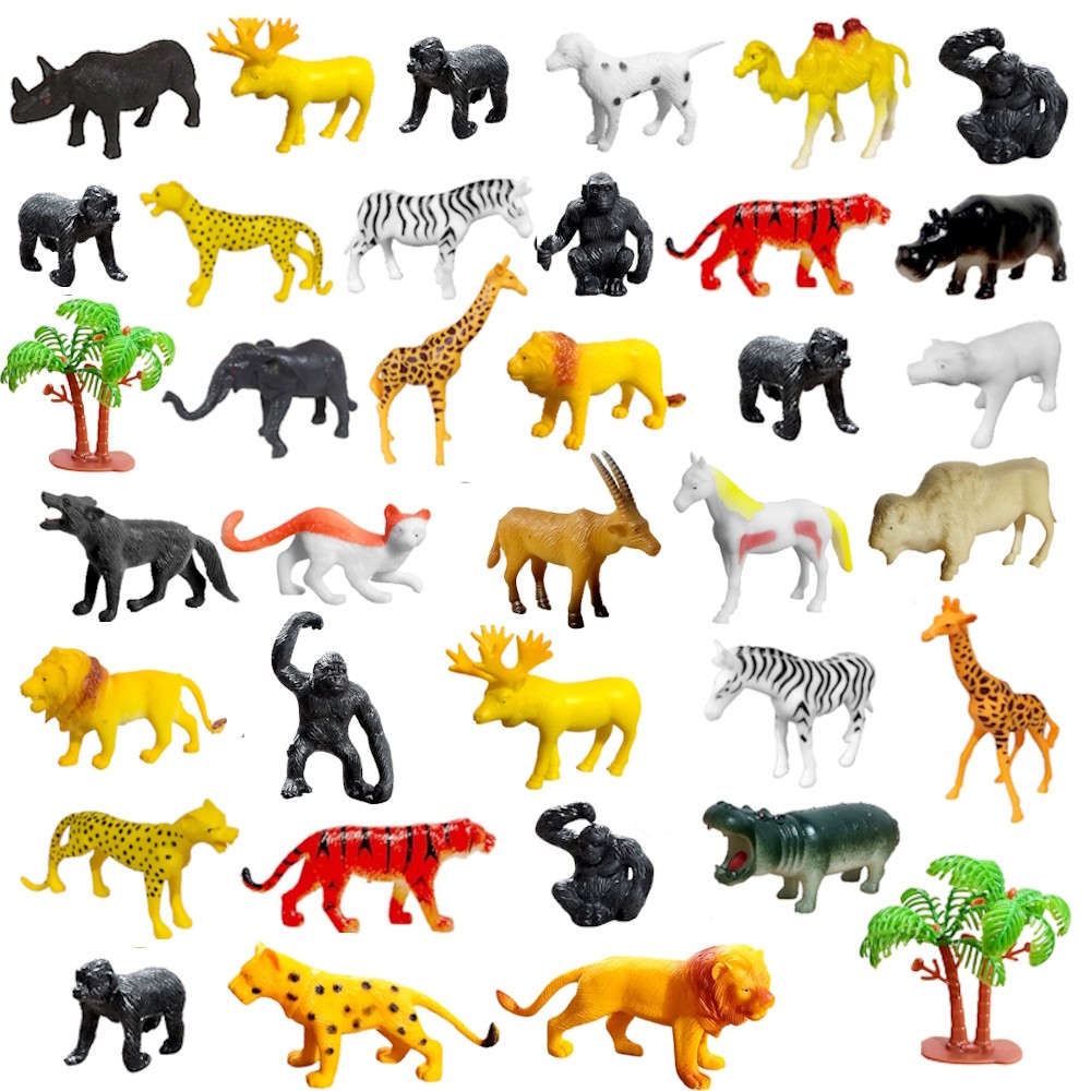 Kit 34 Animais da Fazenda Selva infantil Bichos de Plástico Maciço em Oferta na Shopee