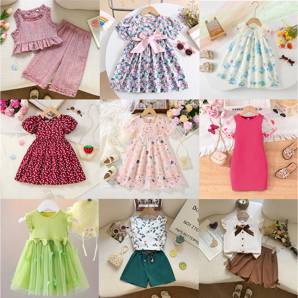 Conjunto de Vestido Infantil Menina 3 a 8 Anos Manga Curta Liquidação Promoção Caixa Surpresa Cores e Modelos Variados