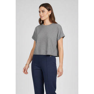 Blusa Feminina Malha Listrada Regular Marialícia Cinza em Oferta na Shopee